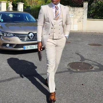 Aidase Luxury Beige Men Suits Single Breasted Peak Lapel Slim Fit Costume Homme Formal Elegant 3 Piece Jacket Pants Vest Blazer Terno aidase-shop